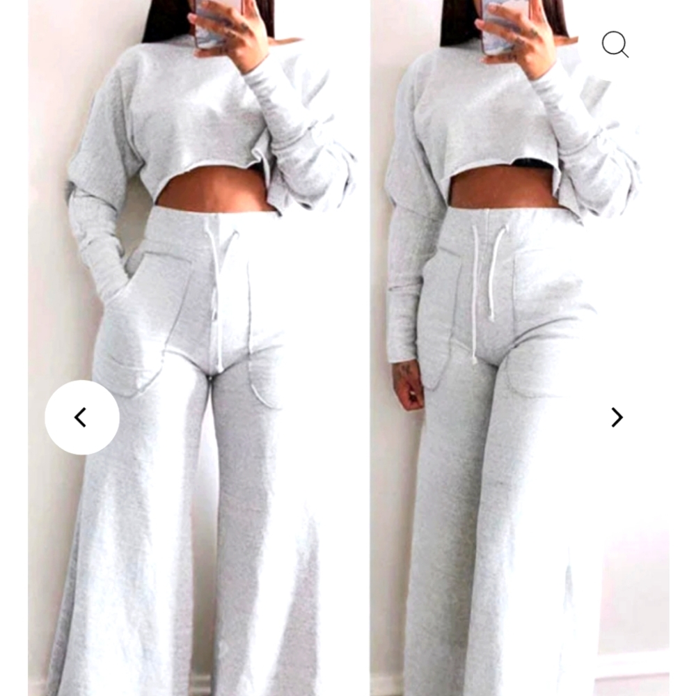 Raw cut sweatshirt and wide leg sweatshirt set (L)